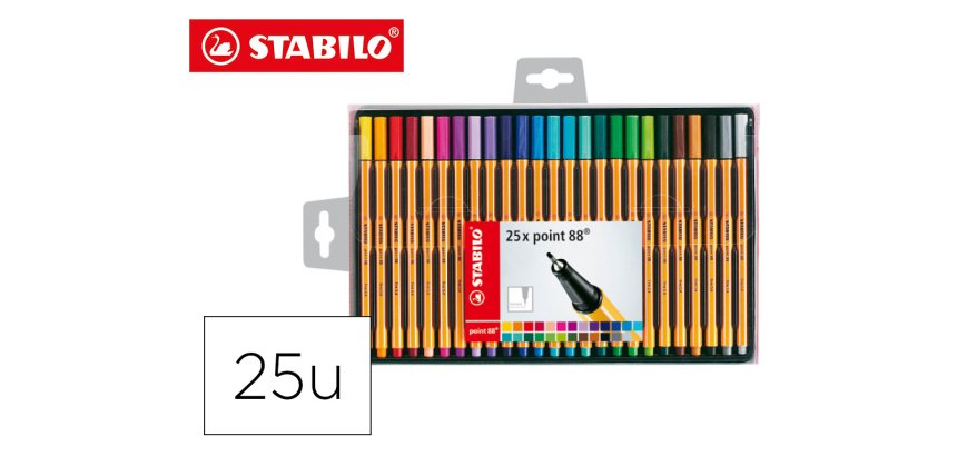 Rotulador stabilo punta de fibra point 88 estuche de 25 unidades colores surtidos