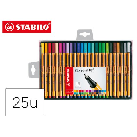 Rotulador stabilo punta de fibra point 88 estuche de 25 unidades colores surtidos