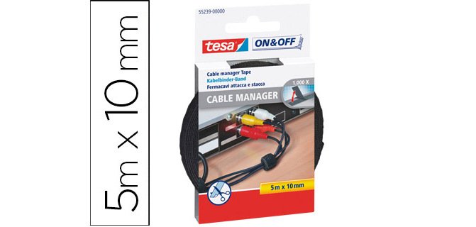 Velcro adhesivo tesa para agrupar cables 5 m x 10 mm color negro
