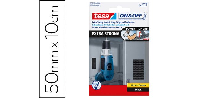 Velcro autoadhesivo tesa tiras 10 cm x 50 mm color negro blister de 2 unidades unidades