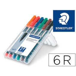 Rotulador staedtler lumocolor retroproyeccion punta de fibra permanente 318 wp estuche 6 colores punta fina