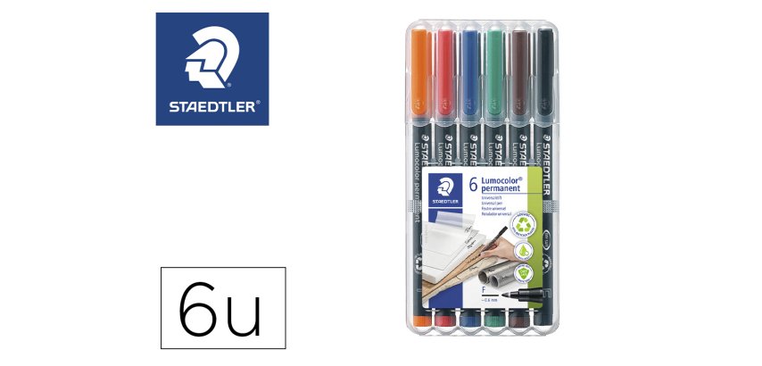 Rotulador staedtler lumocolor retroproyeccion punta de fibra permanente 318 wp estuche 6 colores punta fina