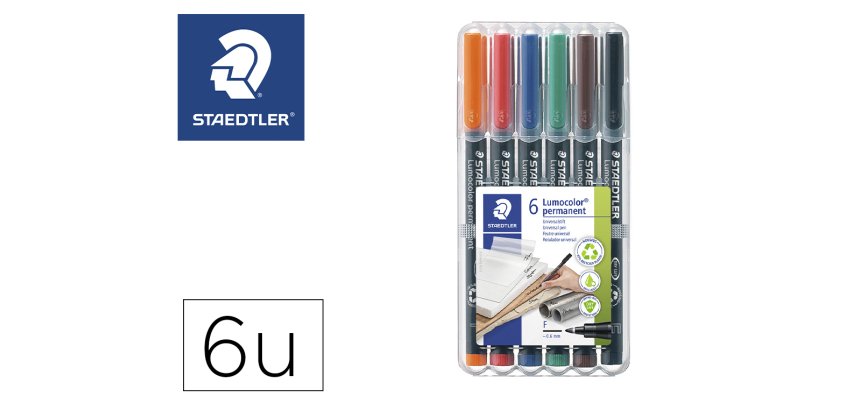 Rotulador staedtler lumocolor retroproyeccion punta de fibra permanente 318 wp estuche 6 colores punta fina