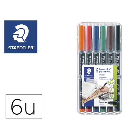 Rotulador staedtler lumocolor retroproyeccion punta de fibra permanente 318 wp estuche 6 colores punta fina