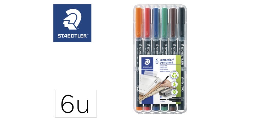 Rotulador staedtler lumocolor retroproyeccion punta de fibra permanente 317 wp estuche 6 colores punta media