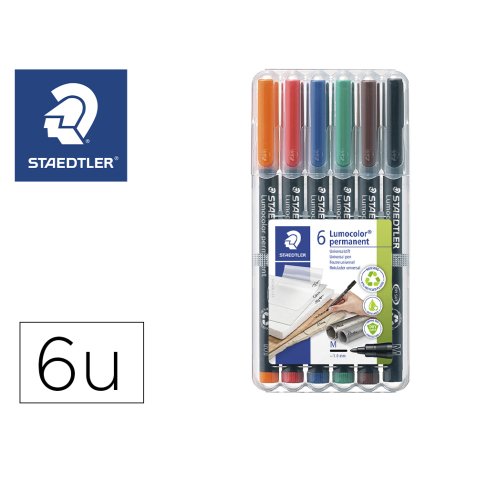 Rotulador staedtler lumocolor retroproyeccion punta de fibra permanente 317 wp estuche 6 colores punta media