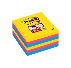 Bloc de notas adhesivas quita y pon post-it super sticky 101x101 mm con 90 hojas rayado pack de 6 bloc colores