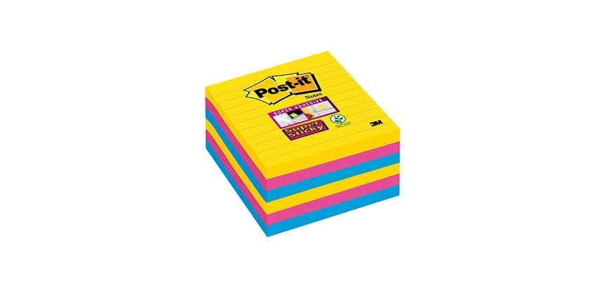 Bloc de notas adhesivas quita y pon post-it super sticky 101x101 mm con 90 hojas rayado pack de 6 bloc colores