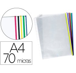 Funda multitaladro q-connect din a4 70 mc cristal con borde colores surtidos bolsa de 25 unidades