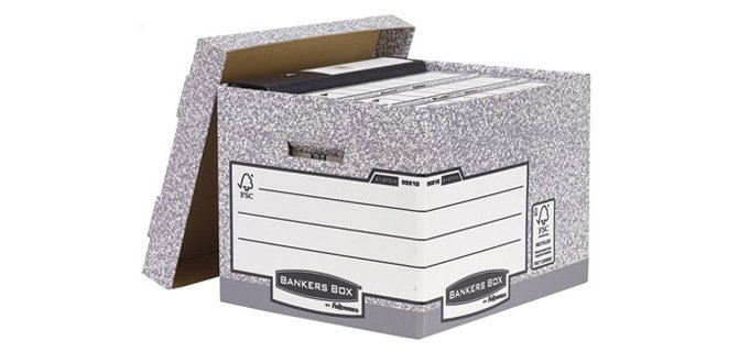 Cajon fellowes carton reciclado para almacenamiento de archivo capacidad 4 cajas de archivo tamaño din a4