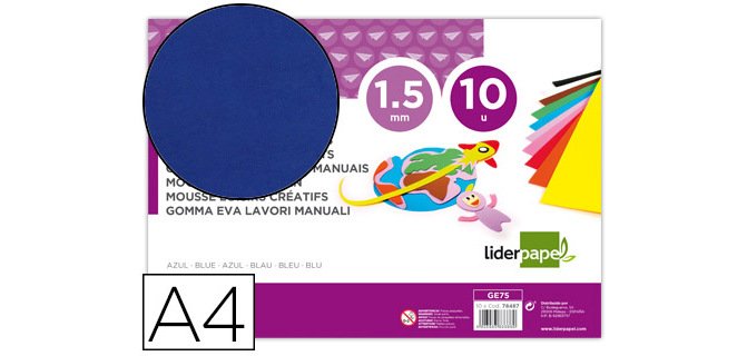 Goma eva liderpapel din a4 60g/m2 espesor 1,5mm azul paquete de 10 hojas