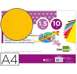 Goma eva liderpapel din a4 60g/m2 espesor 1,5mm amarillo paquete de 10 hojas