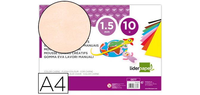 Goma eva liderpapel din a4 60g/m2 espesor 1,5mm carne paquete de 10 hojas