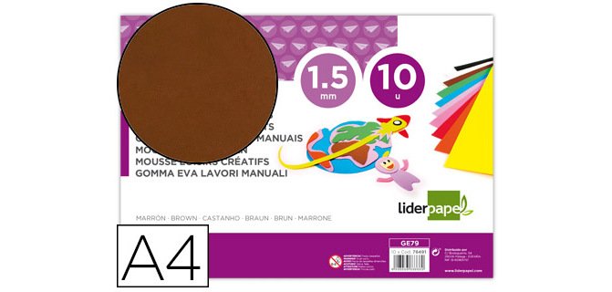 Goma eva liderpapel din a4 60g/m2 espesor 1,5mm marron paquete de 10 hojas