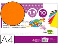 Goma eva liderpapel din a4 60g/m2 espesor 1,5mm naranja paquete de 10 hojas