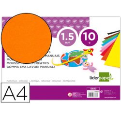 Goma eva liderpapel din a4 60g/m2 espesor 1,5mm naranja paquete de 10 hojas