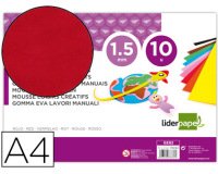 Goma eva liderpapel din a4 60g/m2 espesor 1,5mm rojo paquete de 10 hojas