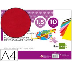 Goma eva liderpapel din a4 60g/m2 espesor 1,5mm rojo paquete de 10 hojas