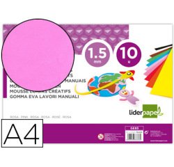 Goma eva liderpapel din a4 60g/m2 espesor 1,5mm rosa paquete de 10 hojas