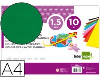 Goma eva liderpapel din a4 60g/m2 espesor 1,5mm verde paquete de 10 hojas