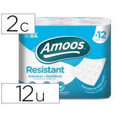 Papel higienico amoos 2 capas 100 mm diametro x 87 mm alto paquete de 12 rollos