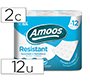Papel higienico amoos 2 capas 100 mm diametro x 87 mm alto paquete de 12 rollos