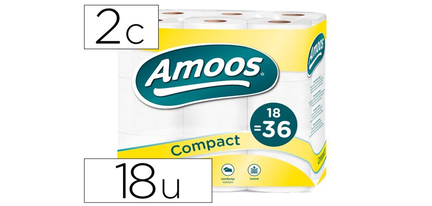 Papel higienico amoos doble largo 2 capas 32 m paquete de 18 rollos rollos