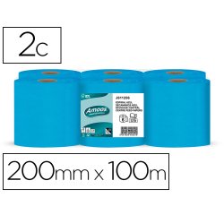 Papel secamanos amoos 2 capas professional 192 mm x 125 m color azul paquete de 6 rollos