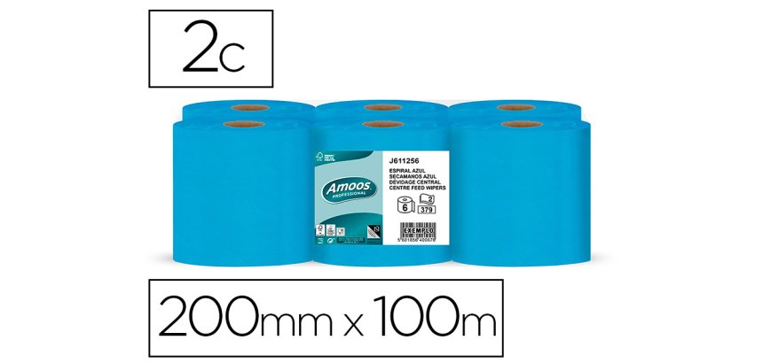 Papel secamanos amoos 2 capas professional 192 mm x 125 m color azul paquete de 6 rollos