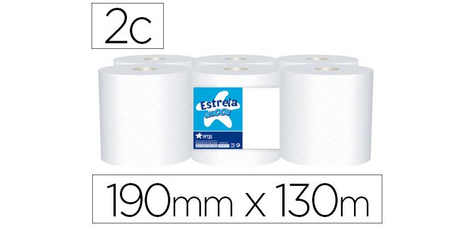 Papel secamanos amoos 2 capas 192 mm x 130 m paquete de 6 rollos