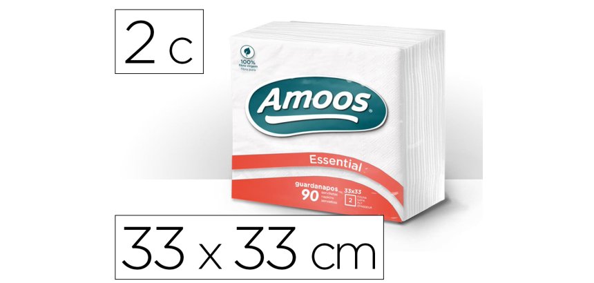 Servilleta celulosa amoos 33x33 cm 2 capas paquete de 90 unidades