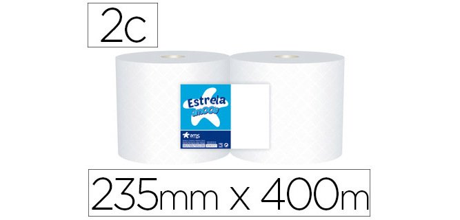 Papel secamanos industrial amoos 2 capas 222 mm x 400 m paquete de 2 rollos