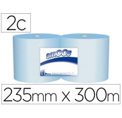 Papel secamanos industrial amoos 2 capas 222 mm x 300 m color azul paquete de 2 rollos