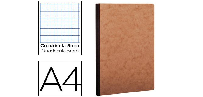 Libreta age-bag tapa cartulina lomo cosido cuadro 5 mm 96 hojas color havana 210x297 mm