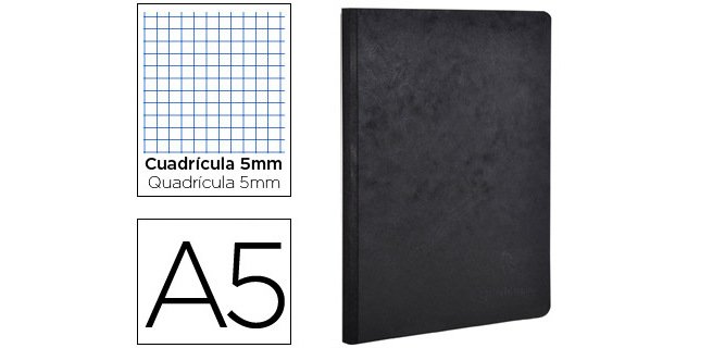 Libreta age-bag tapa cartulina lomo cosido cuadro 5 mm 96 hojas color negro 148x210 mm