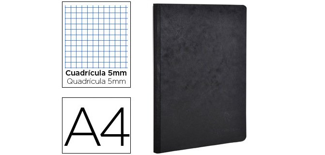 Libreta age-bag tapa cartulina lomo cosido cuadro 5 mm 96 hojas color negro 210x297 mm