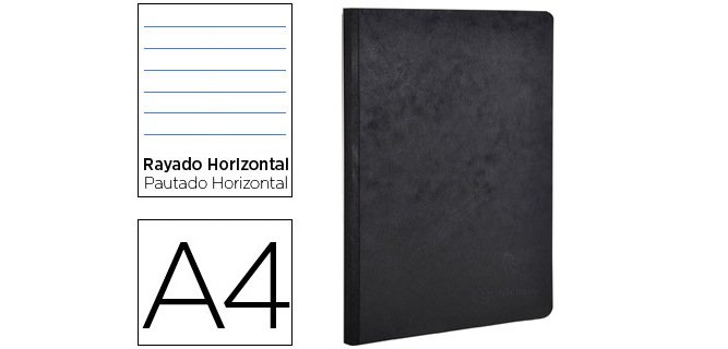 Libreta age-bag tapa cartulina lomo cosido rayado horizontal 96 hojas color negro 210x297 mm