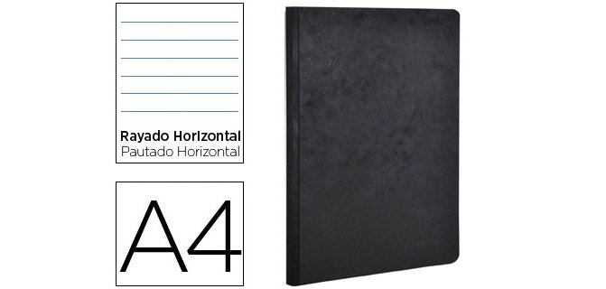 Libreta age-bag tapa cartulina lomo cosido rayado horizontal 96 hojas color negro 210x297 mm