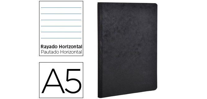 Libreta age-bag tapa cartulina lomo cosido rayado horizontal 96 hojas color negro 148x210 mm