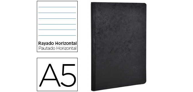 Libreta age-bag tapa cartulina lomo cosido rayado horizontal 96 hojas color negro 148x210 mm