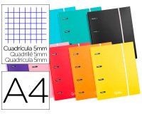 Carpeta con recambio liderpapel a4 cuadro 5 mm 120 hojas 80 g forrada 4 anillas 40 mm redondas colores surtido