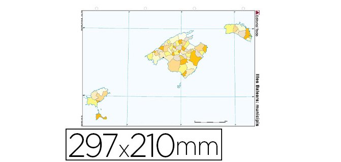 Mapa mudo color din a4 islas baleares politico