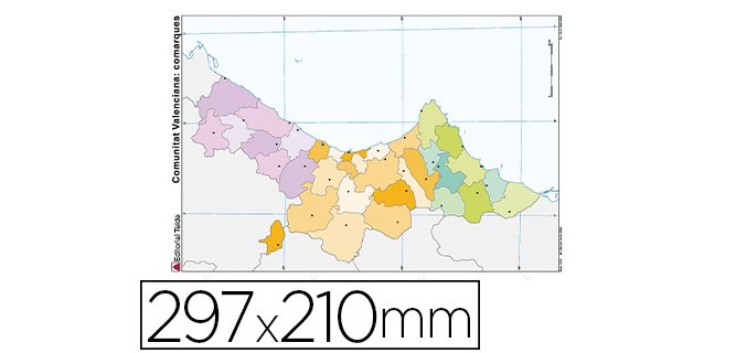 Mapa mudo color din a4 comunidad valenciana politico