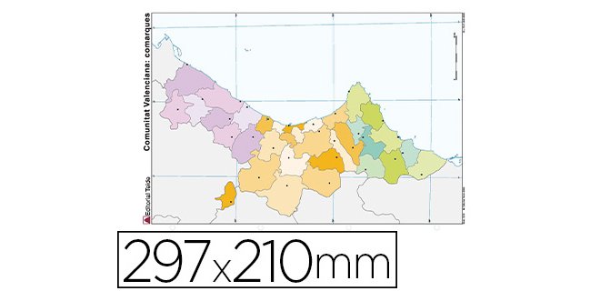 Mapa mudo color din a4 comunidad valenciana politico