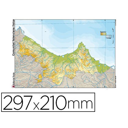 Mapa mudo color din a4 comunidad valenciana fisico