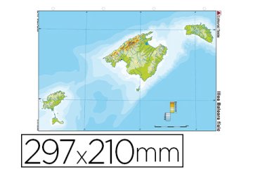 Mapa mudo color din a4 islas baleares fisico