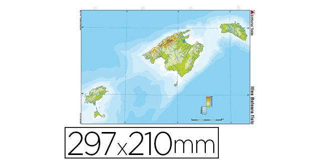 Mapa mudo color din a4 islas baleares fisico