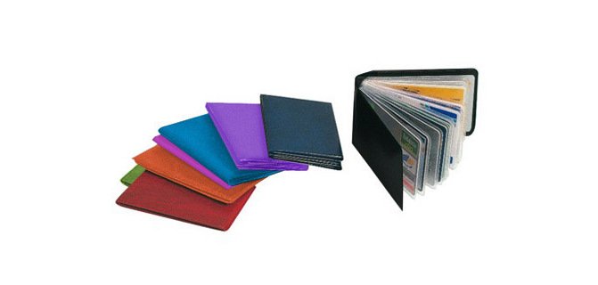 Portatarjetas de credito pvc base opaca capacidad 10 tarjetas expositor de 30 unidades colores surtidos