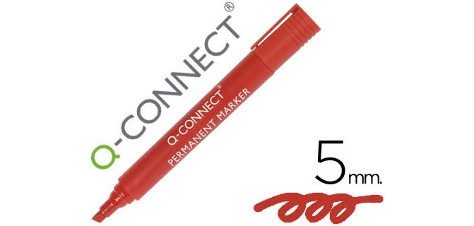 Rotulador q-connect marcador permanente rojo punta biselada 5 mm