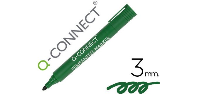 Rotulador q-connect marcador permanente verde punta redonda 3 mm